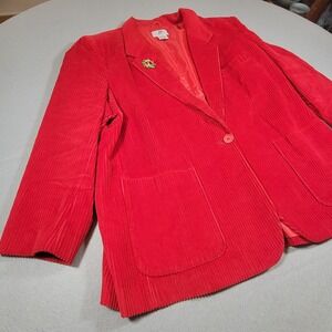 Vintage Red‎ Corduroy Blazer JP Collection Size 26 Women's Jacket Holiday Broach
